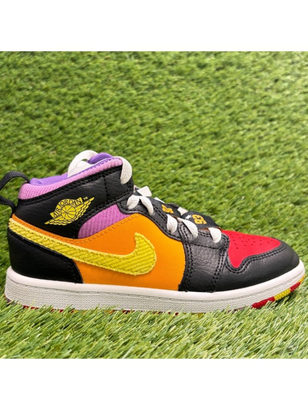 Nike Air Jordan 1 Mid SS Girls Size 13C Black Orange Red Athletic Shoes Sneakers
